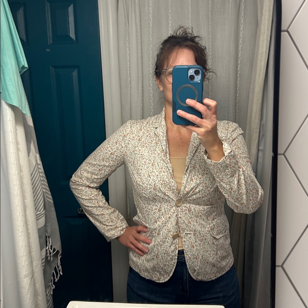 J. Crew Women's Floral Blazer - Cream and Orange